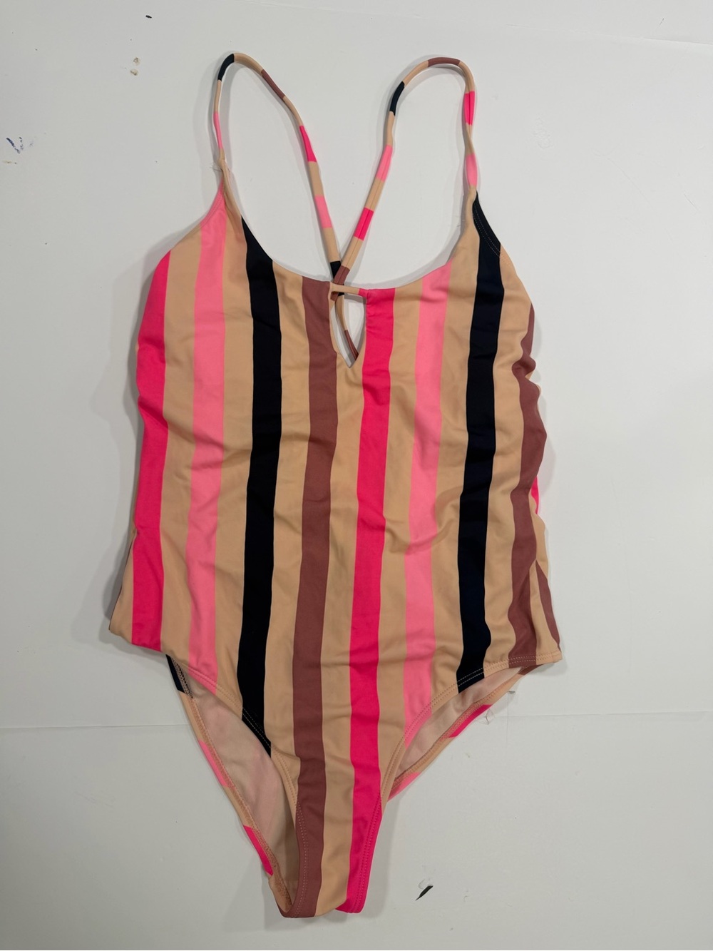 Xhilaration Striped One-Piece Swimsuit - Pink, Tan & Black